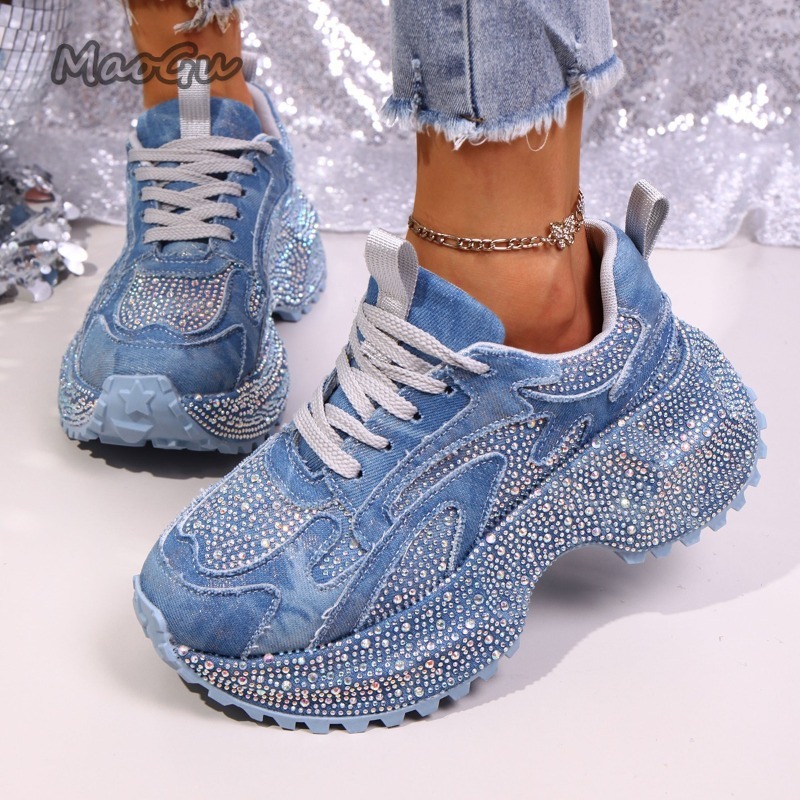 Luxury Lifestyle Shoes - Fashion Rhinestone Women's Chunky Sneakers Thick